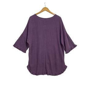 Umgee Tunic Women's Size Small Purple Short Sleeve Round Neck Frayed Ends Linen